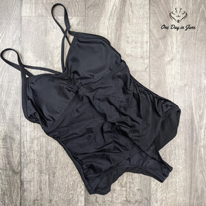 Cocoship Ruched Cross Back One Piece Swimsuit Black Size 8