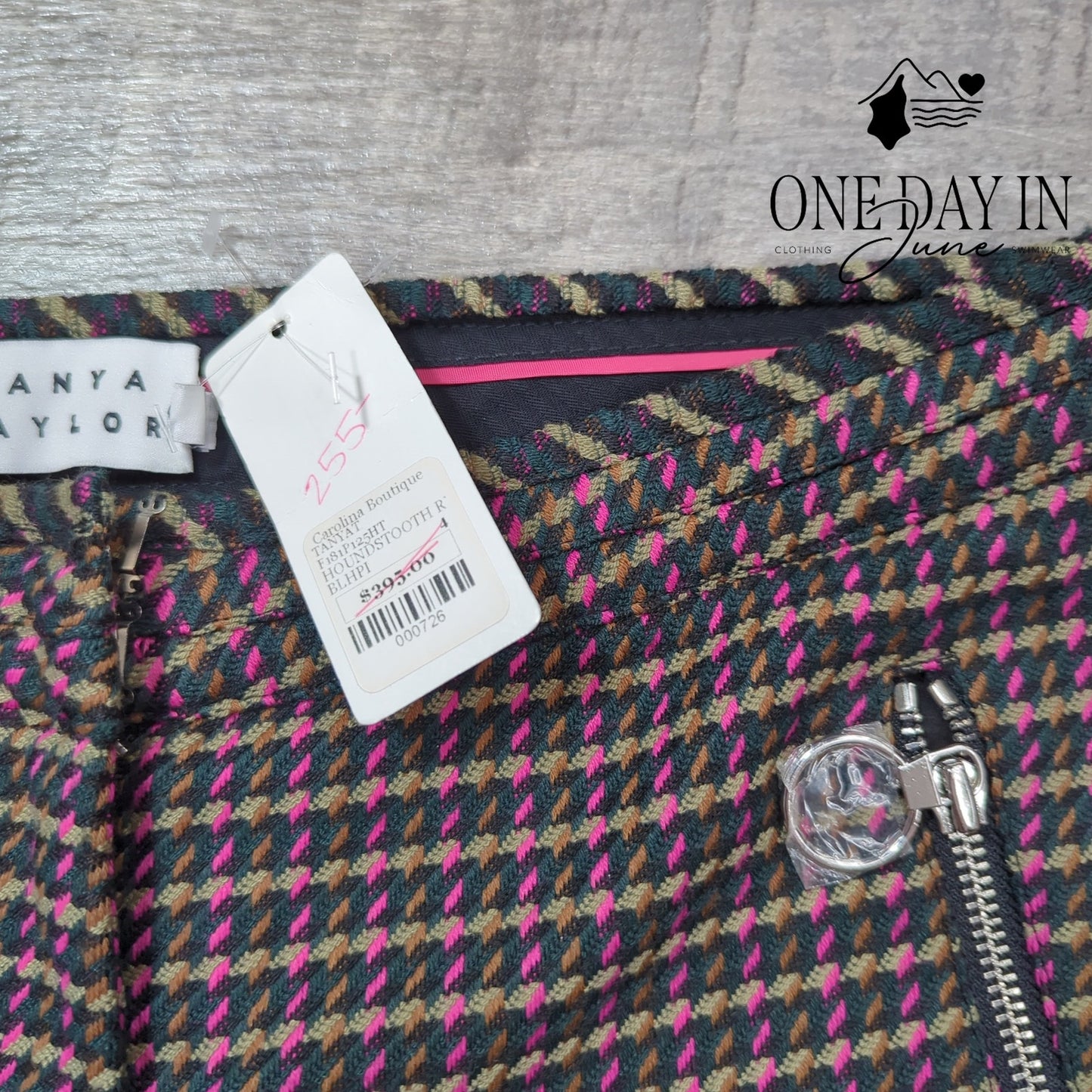 Tanya Taylor Ryan Pants Houndstooth Pink Green Zip Pockets NWT Size 4