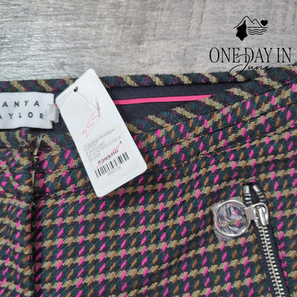 Tanya Taylor Ryan Pants Houndstooth Pink Green Zip Pockets NWT Size 4