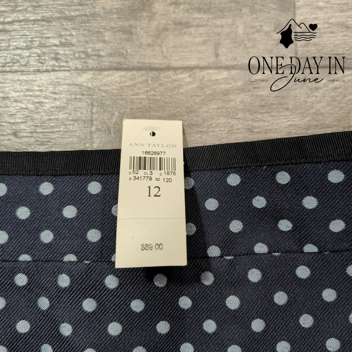 Ann Taylor Polka Dot Pencil Skirt Navy Blue White NWT Size 12