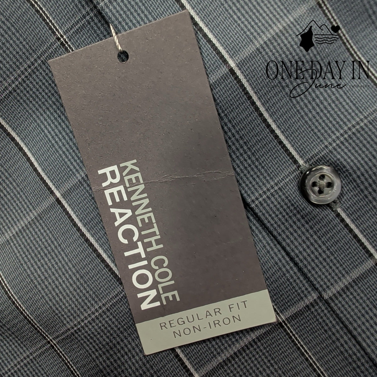 Kenneth Cole Reaction Non Iron Plaid Dress Shirt Blue Gray NWT Size L (16-16.5)