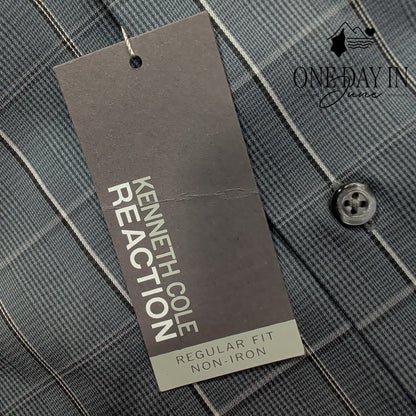 Kenneth Cole Reaction Non Iron Plaid Dress Shirt Blue Gray NWT Size L (16-16.5)