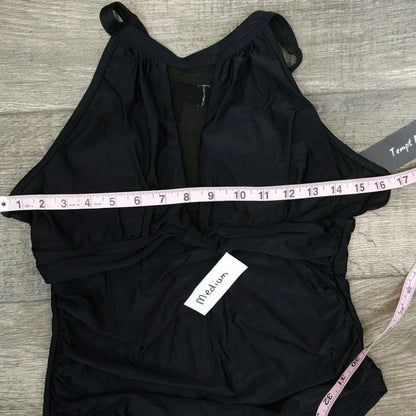 Tempt Me High Neck Plunge Mesh Ruched Monokini