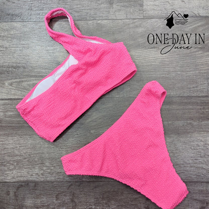 Aleumdr Textured One Shoulder Bikini Swimsuit Size S