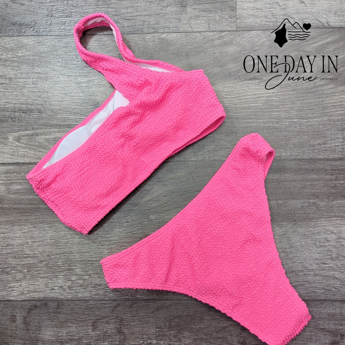 Aleumdr Textured One Shoulder Bikini Swimsuit Hot Pink 2 Piece Size S
