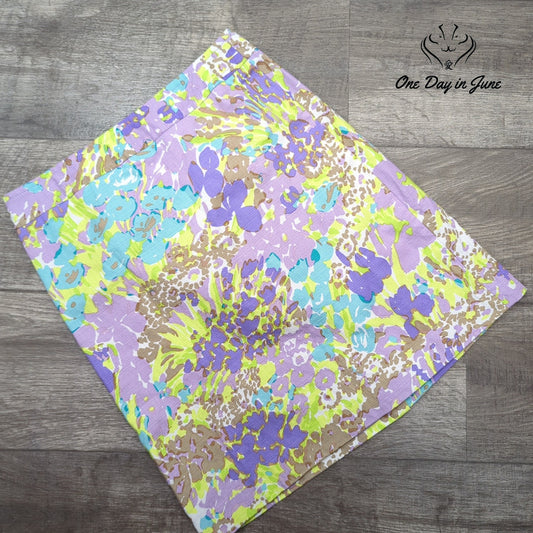 Talbots Floral Print Mini Skirt Purple Green Blue Lined Size 4