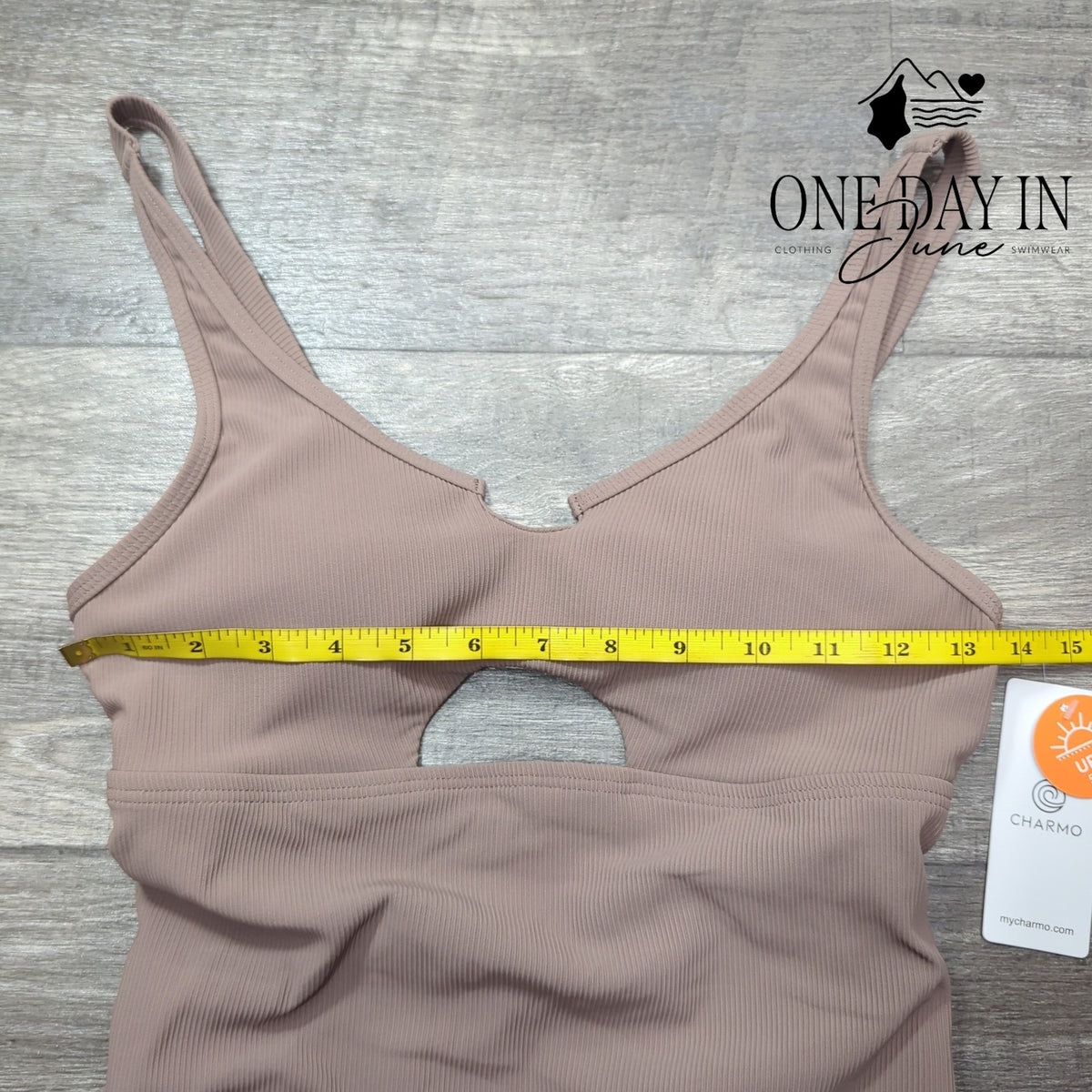 Charmo Ribbed Keyhole Cutout One Piece Swimsuit Brown Taupe NWT Size S
