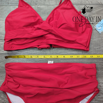 Yonique Twist Front High Waist Bikini Swimsuit Size M