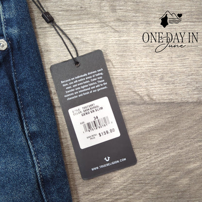 True Religion Geno Relaxed Slim Jeans Men's Dark Boreal NWT Size 34X30
