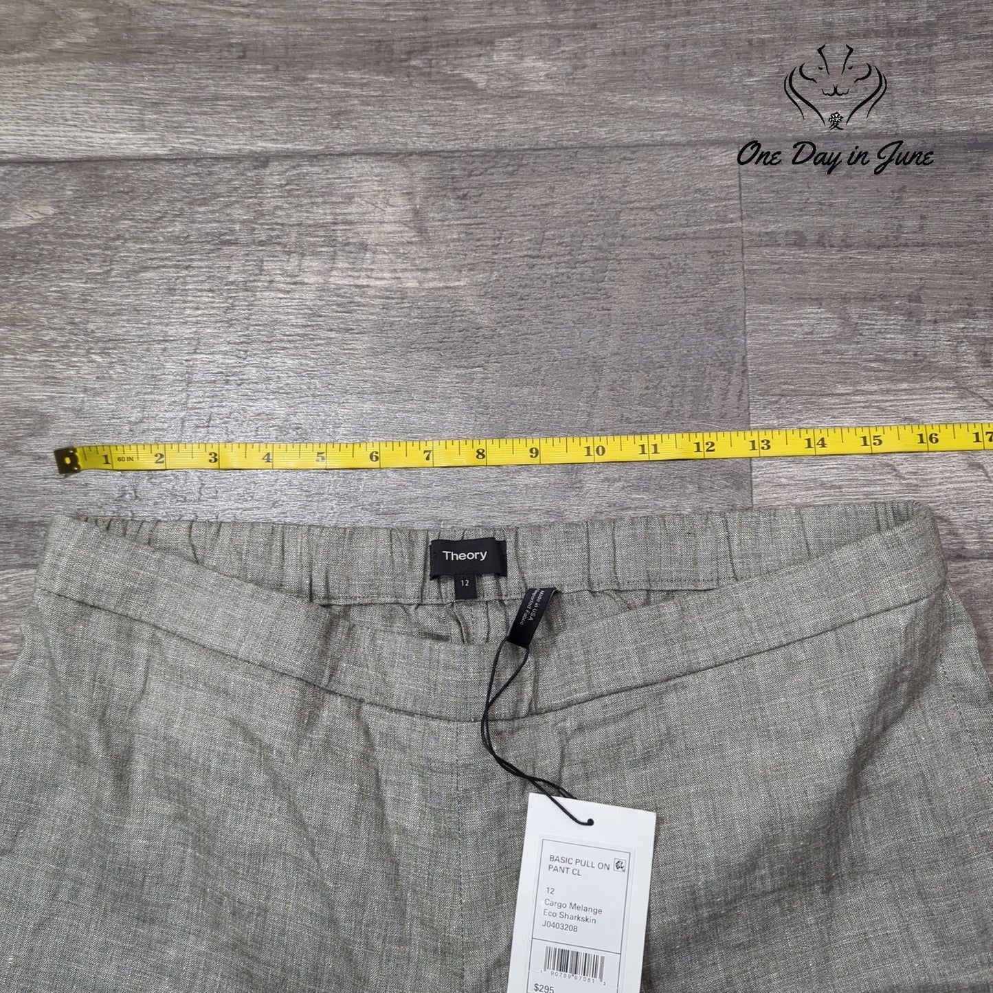 Theory Basic Pull On Pants Gray Linen Blend Eco Sharkskin NWT $295 Size 12
