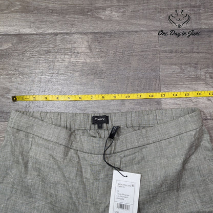 Theory Basic Pull On Pants Gray Linen Blend Eco Sharkskin NWT $295 Size 12
