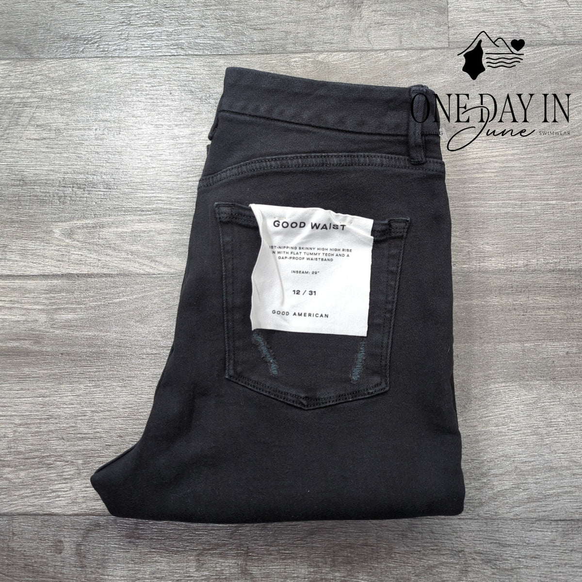 Good American Good Waist High Rise Skinny Distressed Jeans Black NWT Size 12