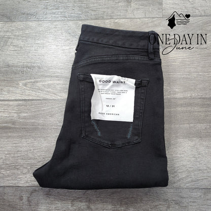 Good American Good Waist High Rise Skinny Distressed Jeans Black NWT Size 12