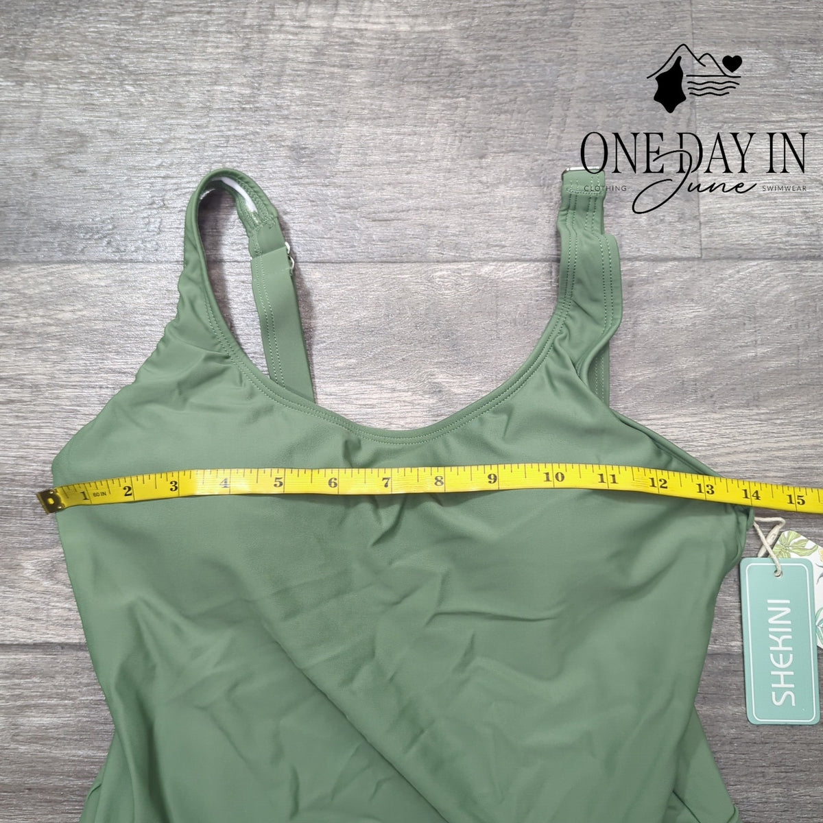 Shekini Scoop Neck Tie Side Swimdress One Piece Swimsuit Olive Green NWT Size M