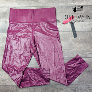 Carbon38 Takara Shine High Rise Crop Leggings Metallic Berry Pink NWT Size L