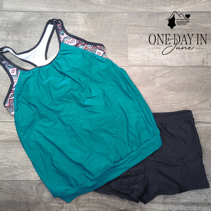 Yonique Boyshort Double Up Tankini Swimsuit Size L