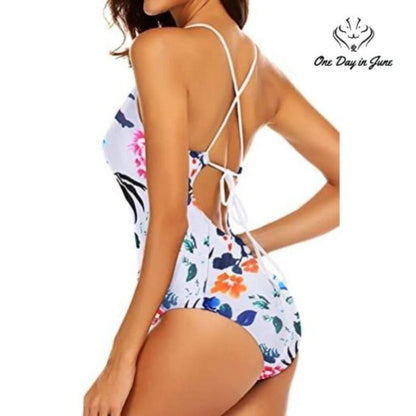 Ekouaer V Neck High Cut One Piece Swimsuit Size XL
