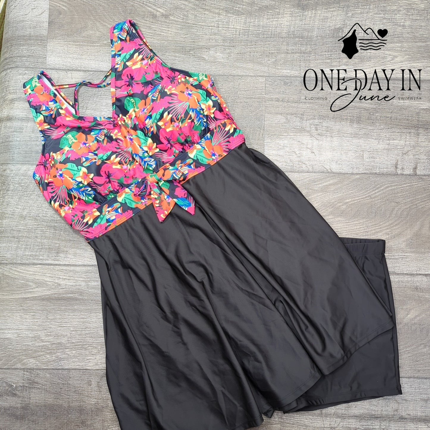 Kate Kasin Floral Boyshort Tankini Swimdress Swimsuit Size XL