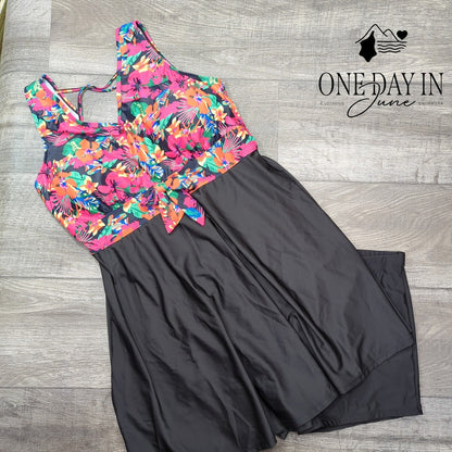 Kate Kasin Floral Boyshort Tankini Swimdress Swimsuit Size XL