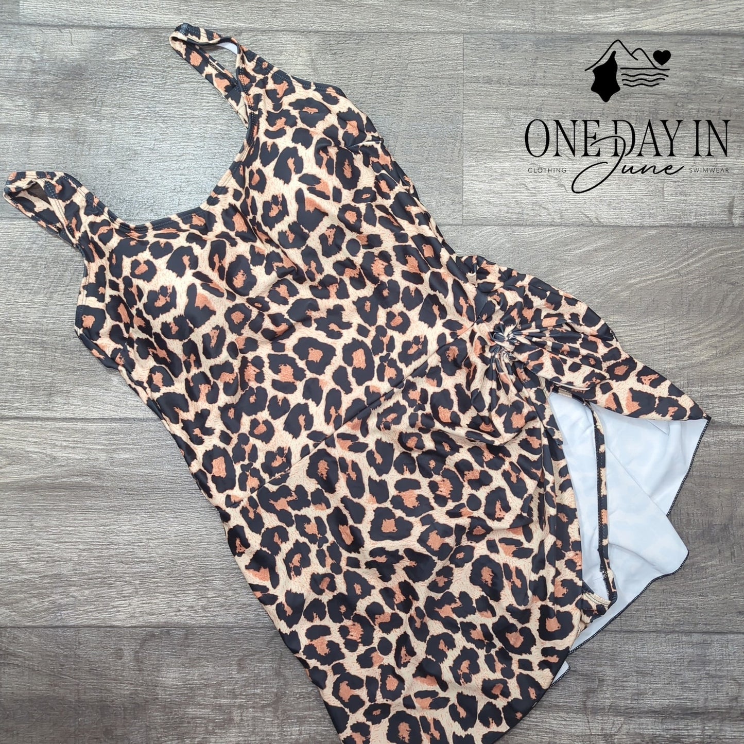 Eomenie Leopard Print Swimdress One Piece Swimsuit Size XL