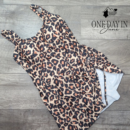 Eomenie Leopard Print Swimdress One Piece Swimsuit Size XL