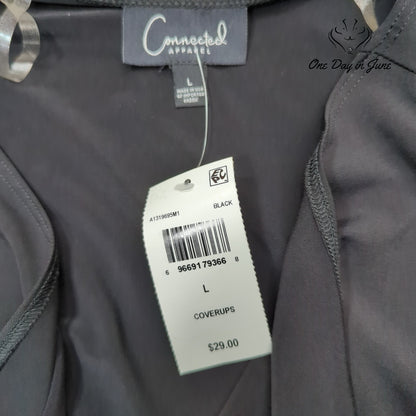 Connected Apparel Long Sleeve Open Front Coverup Top Black NWT Size L
