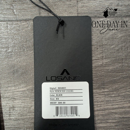Losano Renew Rib High Waisted Leggings Black NWT RR4001 Size XS