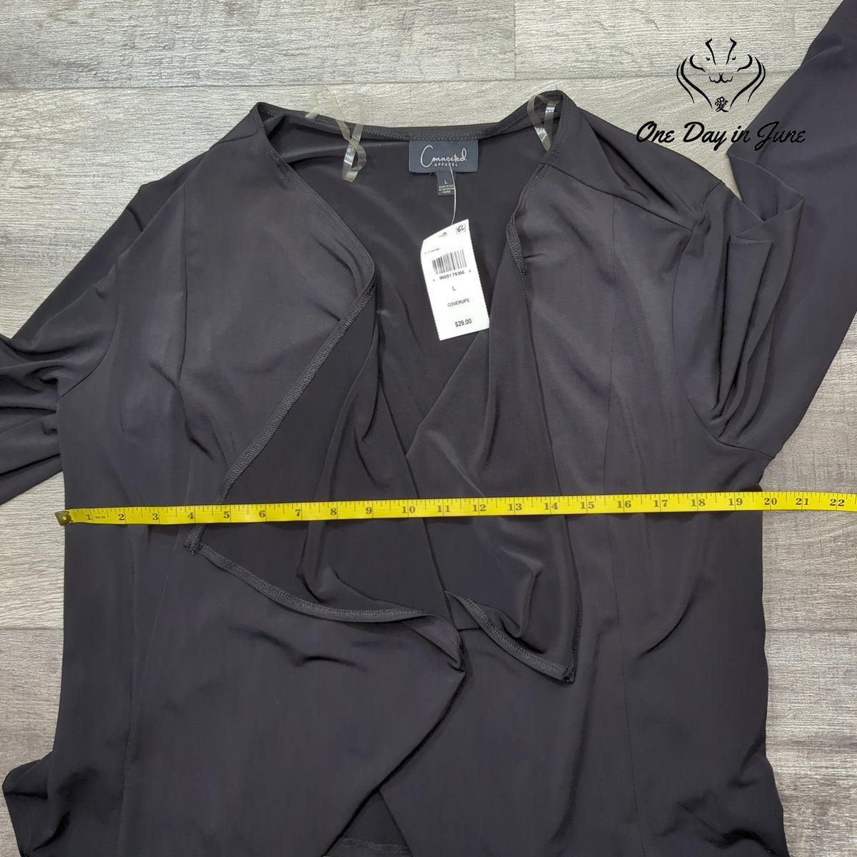 Connected Apparel Long Sleeve Open Front Coverup Top Black NWT Size L