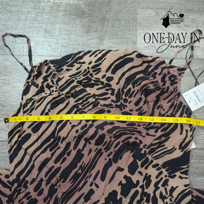 Good American Chiffon Bias Cowl Maxi Dress Warped Leopard NWT Size L