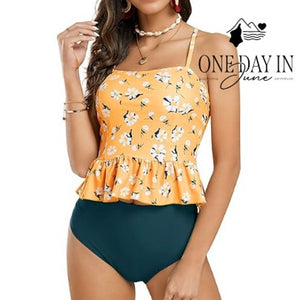 CharmLeaks Floral Ruffle Tankini Swimsuit Size S