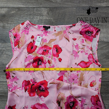Talbots Watercolor Floral Fit & Flare Midi Dress Pink Red NWT Size 12
