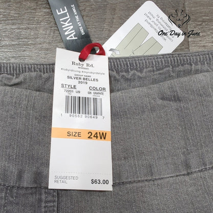 Ruby Rd. Silver Belles Pull On Ankle Jeans Graphite Gray Rhinestone NWT Size 24W