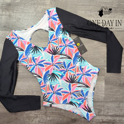 Body Glove Chloe Paddle Suit Long Sleeve Open Back Tropical Swimsuit NWT Size S
