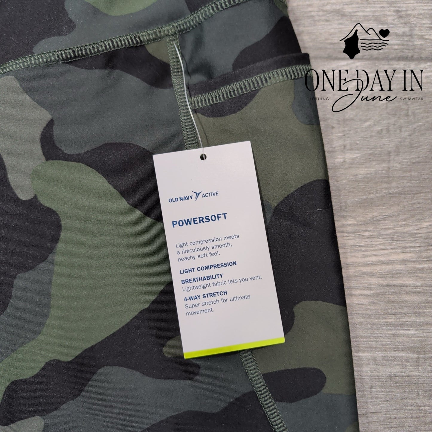 Old Navy Elevate PowerSoft Leggings Green Camo High Rise 7/8 Pockets NWT Size L
