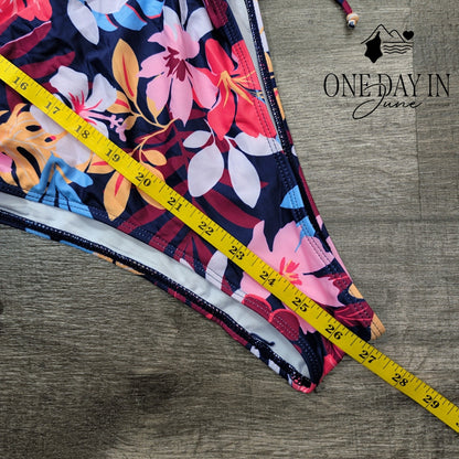 Yonique Floral Ruched One Piece Swimsuit Size M