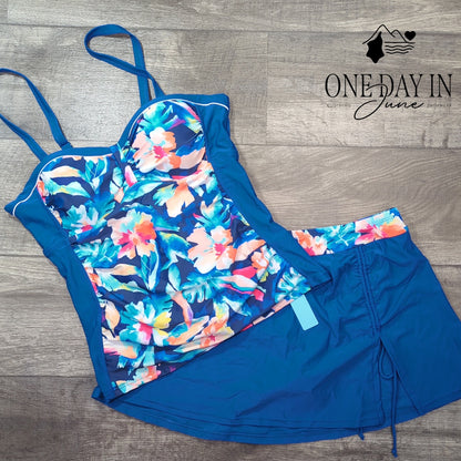 Yonique Skirted Tankini Swimsuit Size L