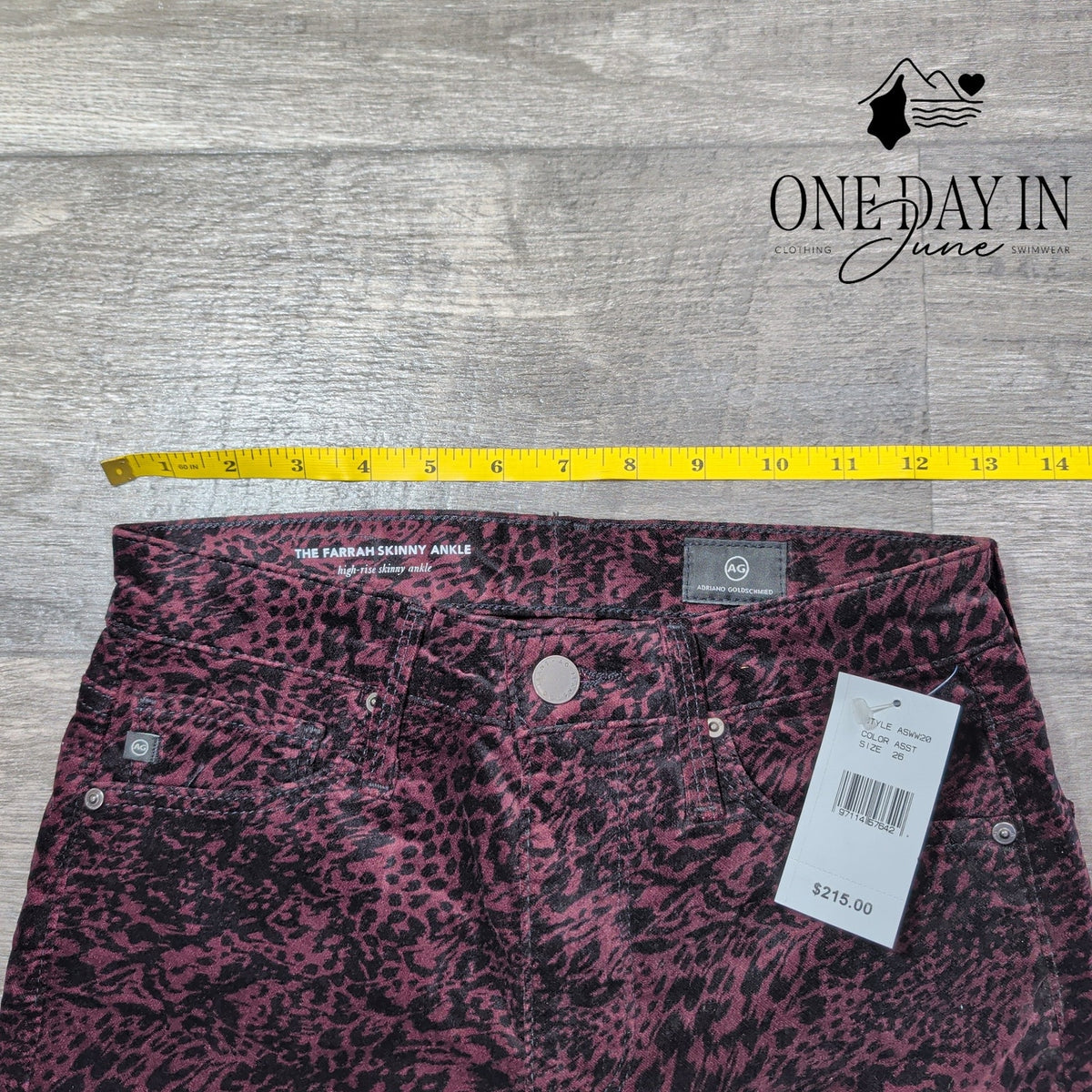 AG Adriano Goldschmied Farrah Skinny Ankle Jeans Burgundy Animal NWT Size 2 (26)