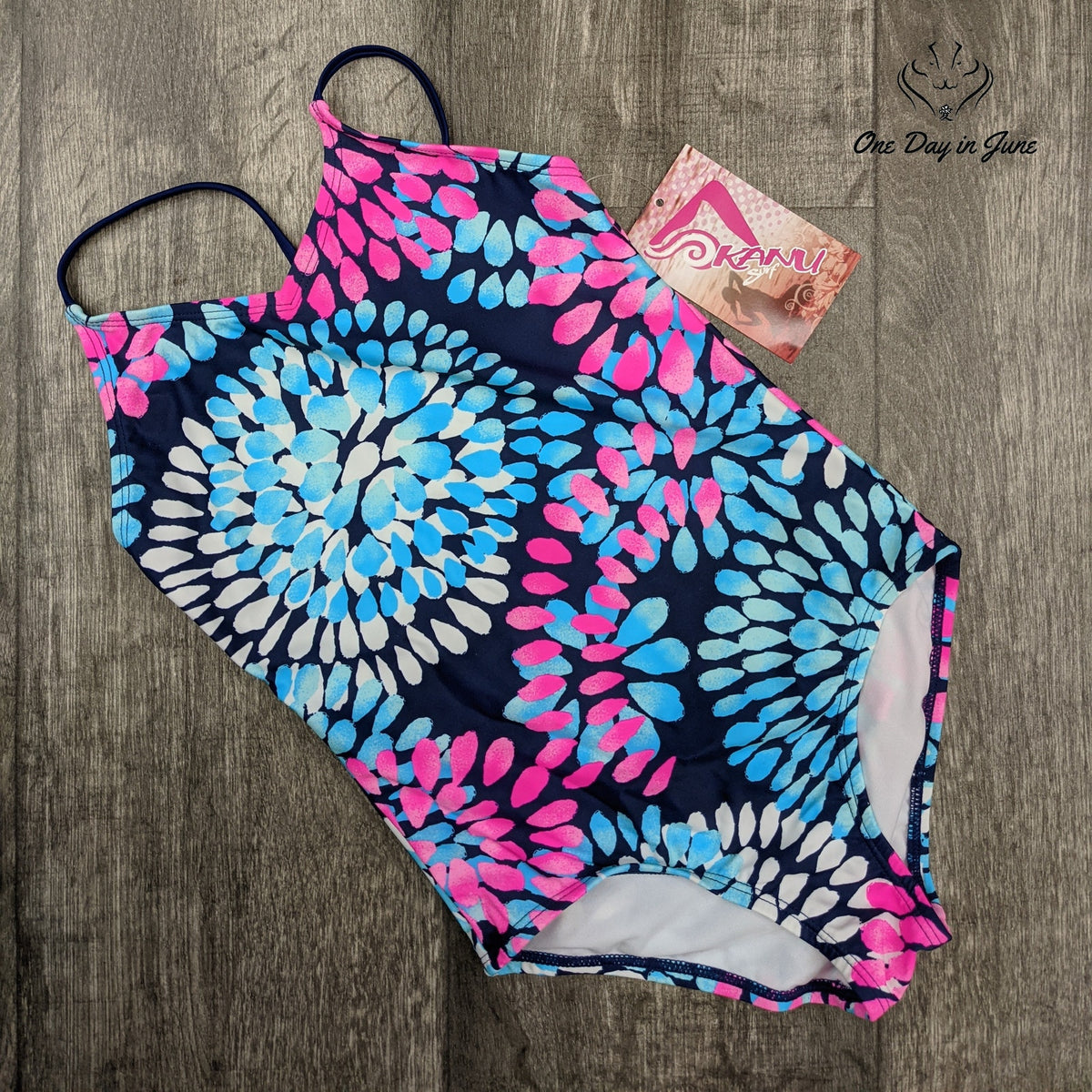 Kanu Surf Girls Daisy Beach Sport One Piece Swimsuit Floral Navy NWT Size 12