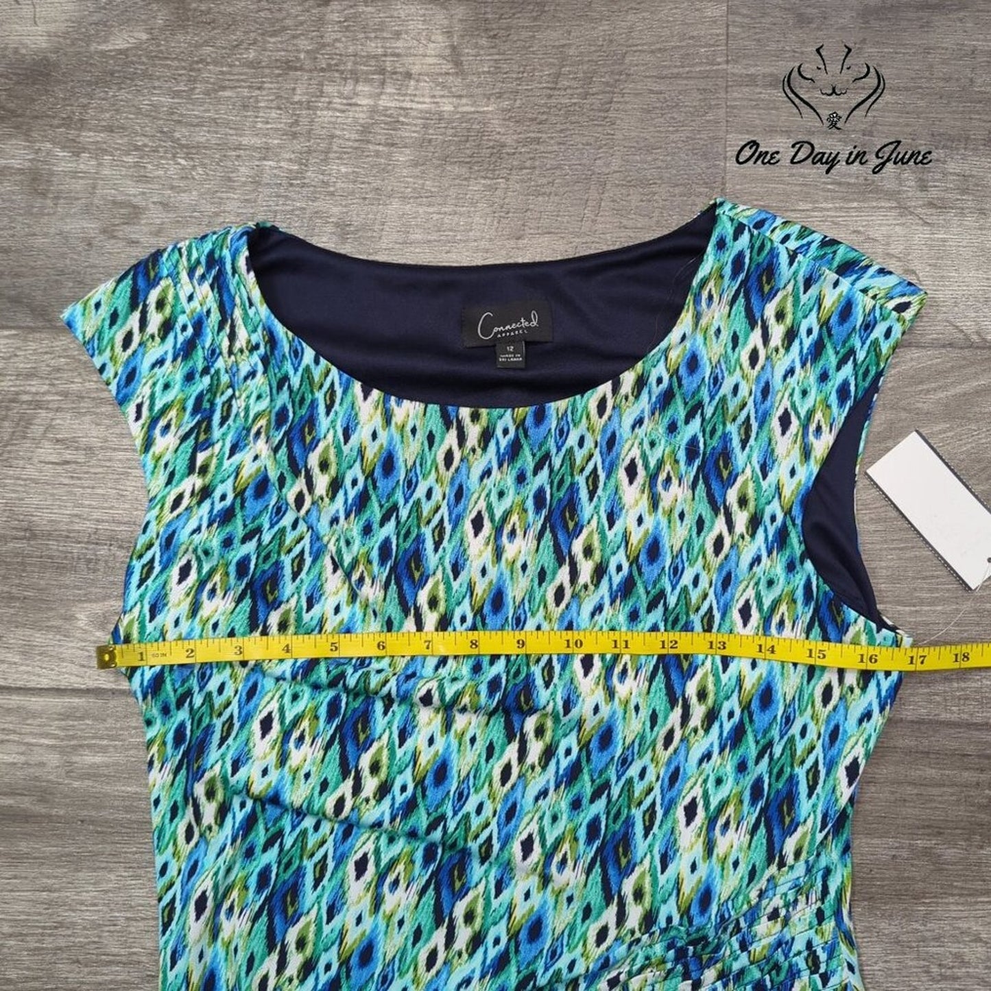 Connected Connected Womens Sleeveless Sheath Dress Blue Green Print NWT Size 12