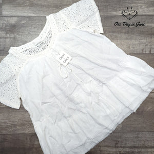 Davi & Dani Lace Crochet Sleeve Blouse White Boho Peasant Top NWT Size S