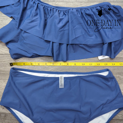 Vimpunec One Shoulder Ruffle High Waist Bikini Swimsuit Blue NWT Size L