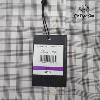 Haggar Plaid Button Down Shirt Gray Paisley Contrast Collar Cuffs NWT Size XXL