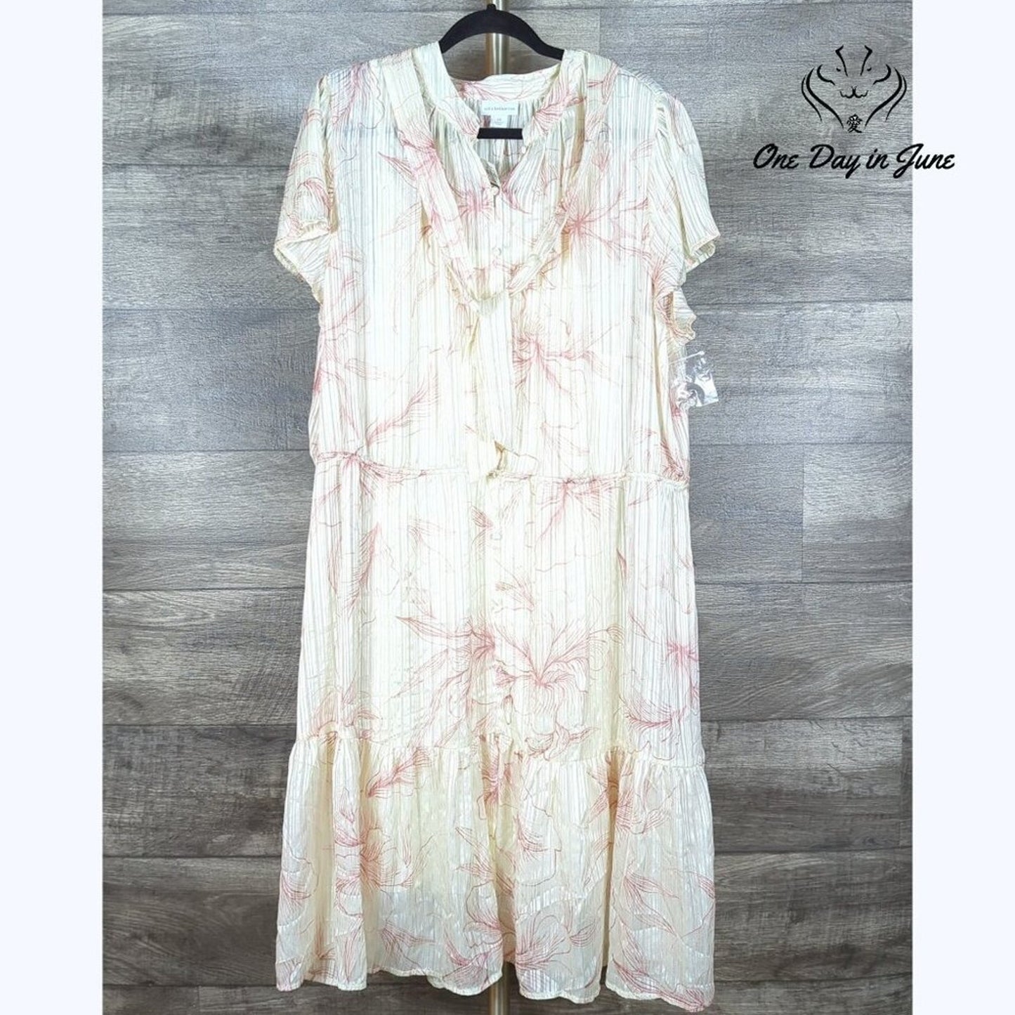 Liz Claiborne Crema Floral Layered Short Sleeve Dress Size 2X