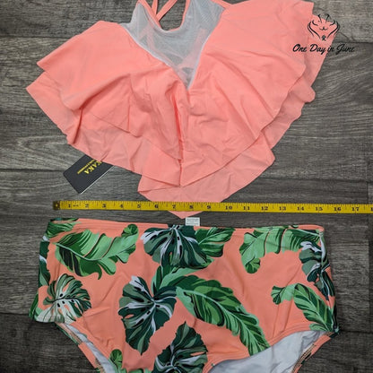 Cosaka High Neck Mesh Flounce Bikini Swimauit Size XL