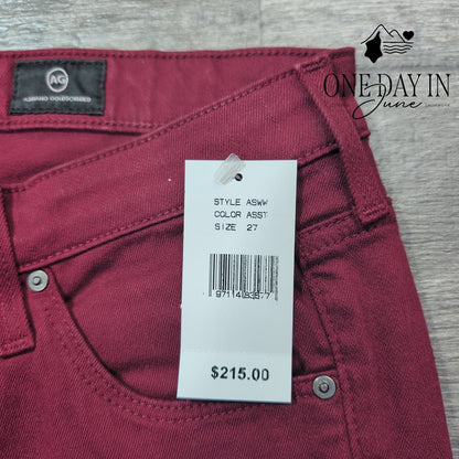 AG Adriano Goldschmied The Legging Ankle Super Skinny Jeans Burgundy NWT Size 4