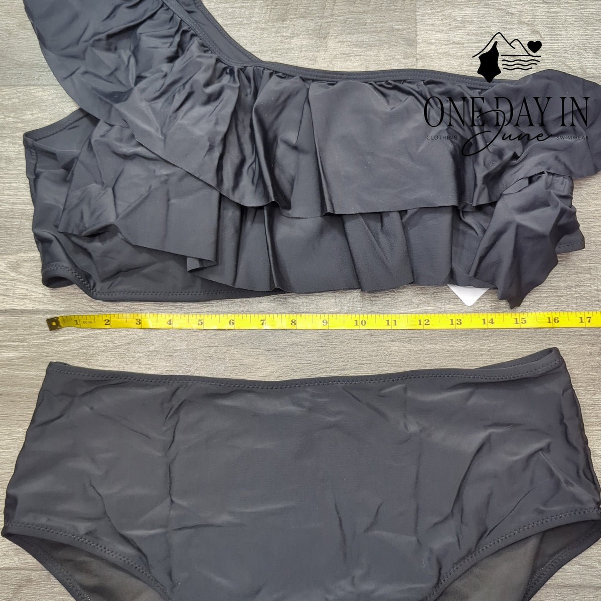 Vimpunec One Shoulder Ruffle High Waist Bikini Swimsuit Black NWT Size XXL