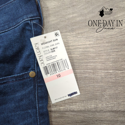 Karen Kane Midnight Sun Floral Embroidered Skinny Jeans Blue NWT Size 10