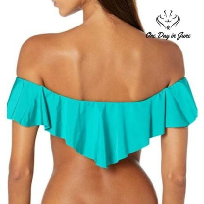 Trina Turk Off Shoulder Ruffle Bandeau Bikini Swimsuit Top Size 10