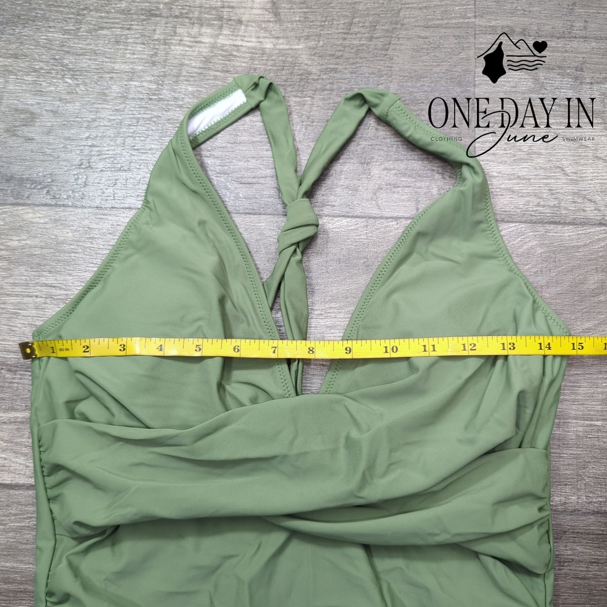 CharmLeaks Twist Front Halter One Piece Swimsuit Sage Green Size L