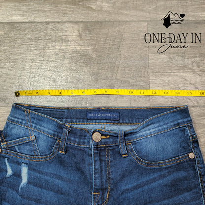 Rock & Republic Skinny Jeans Women's Blue Distressed Stretch Denim Size 10